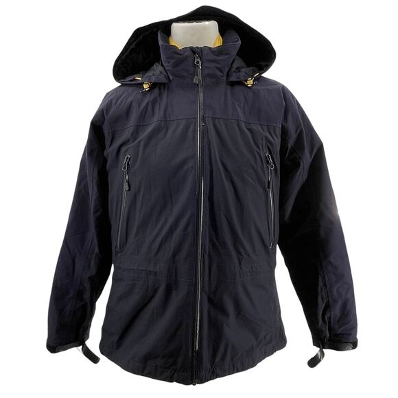 Lands End Navy Blue Zip Out Yellow Liner Outdoor Winter Parka Jacket Coat S - Picture 2 of 11
